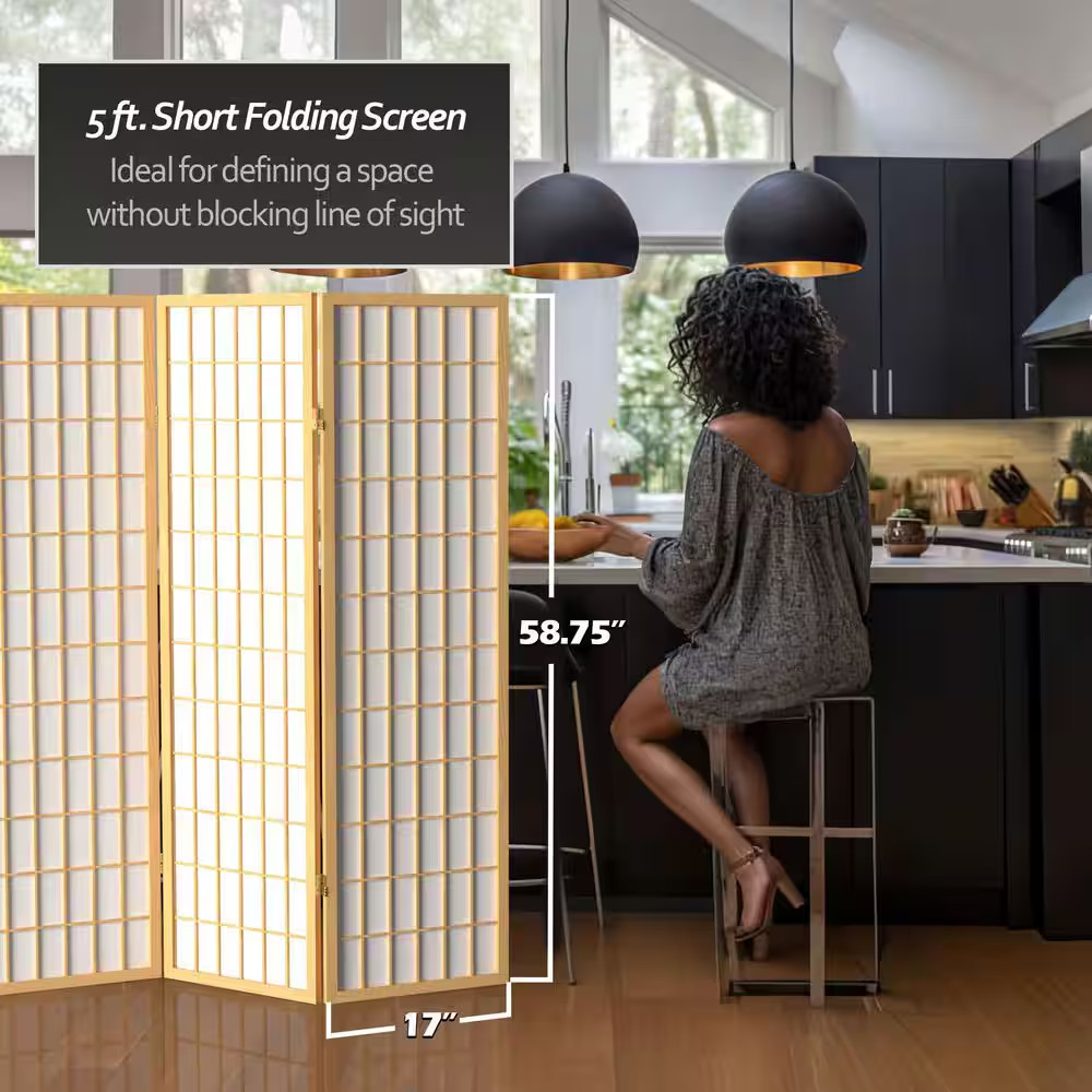 5 Ft. Natural 4-Panel Room Divider