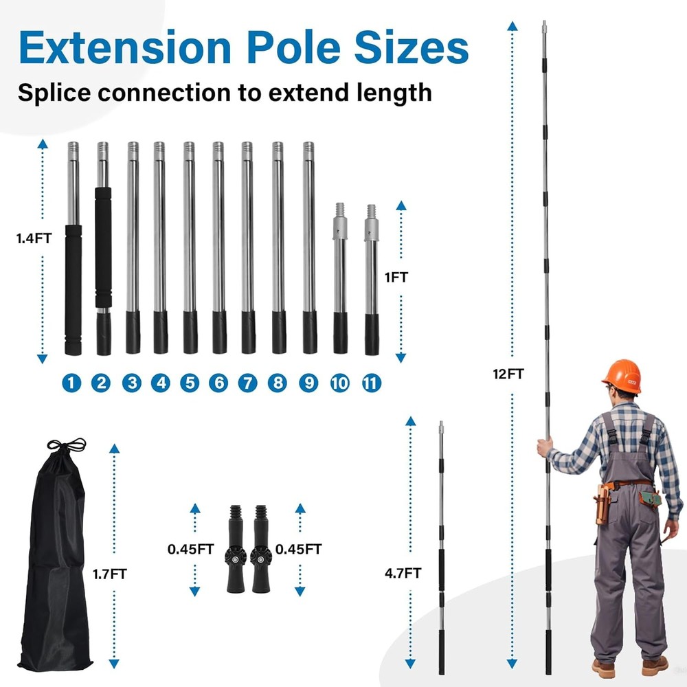Paint Roller Extension Pole, 4ft to 12ft Pole Multi-Purpose...