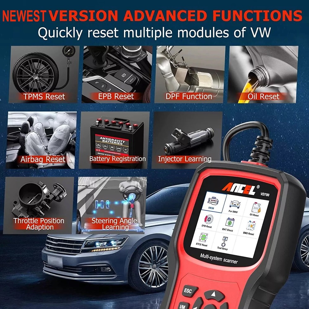 ANCEL VD700-US Auto Full System OBD2 Diagnostic Scanner Tool EPB ABS TPMS Reset