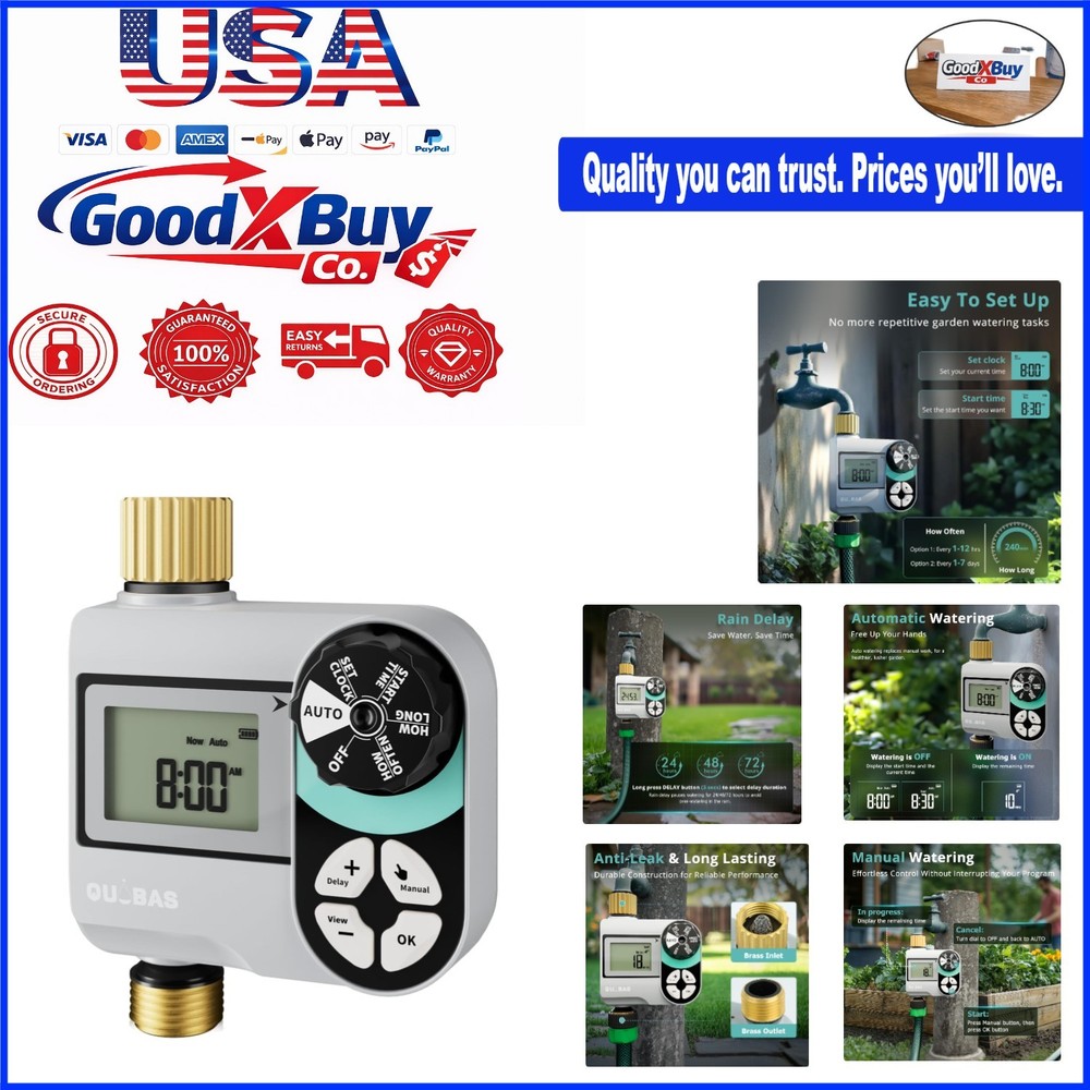 Brass Water Timer - Programmable Garden Hose Faucet Controller - Waterproof L...