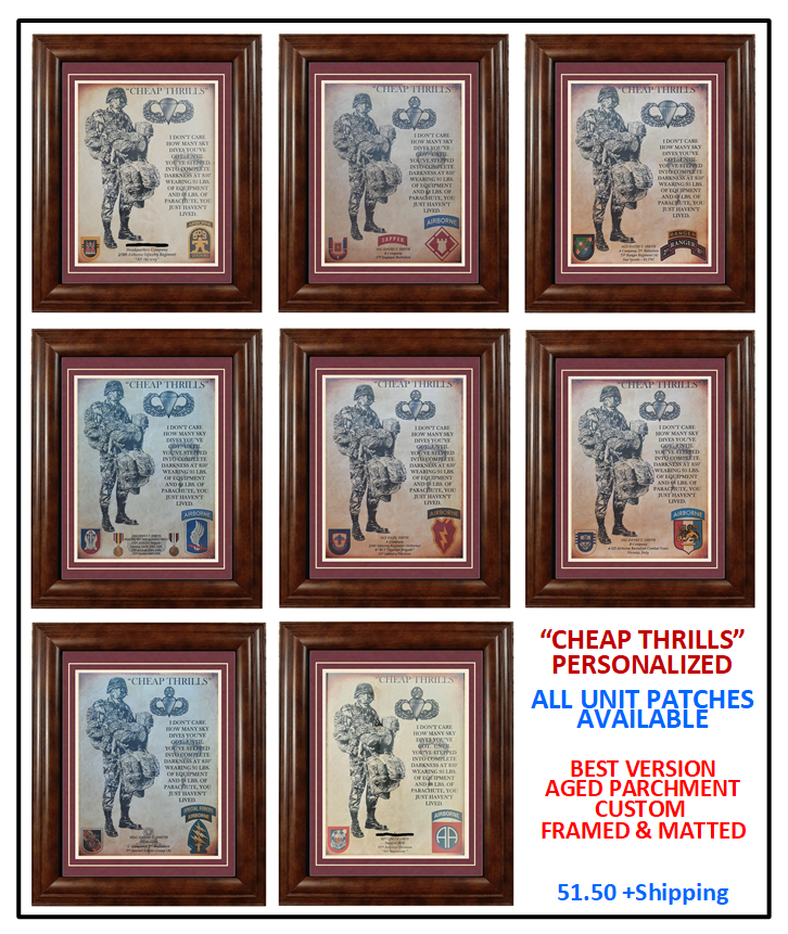 MC-NICE: ARMY Airborne "Cheap Thrills" 173rd Airborne Bgd Framed PERSONALIZED