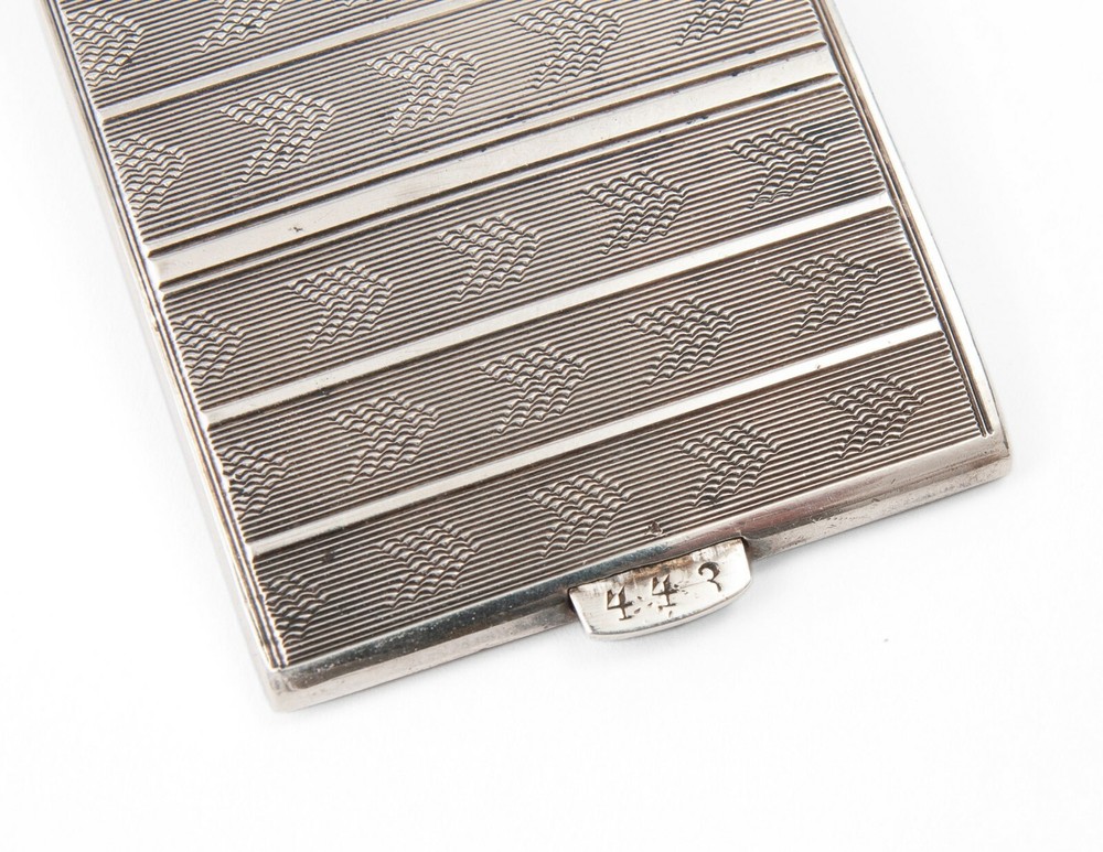 Art Deco Solid Silver Engine Turned & Enamel Cigarette Case - Polish / Poland