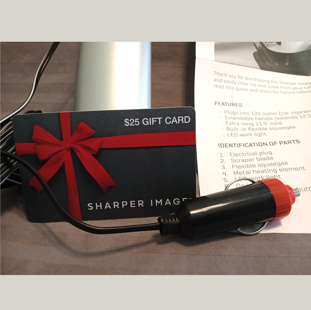 New 12V Heated Ice Scraper by Sharper Image with LED Work Light & Squeegee
