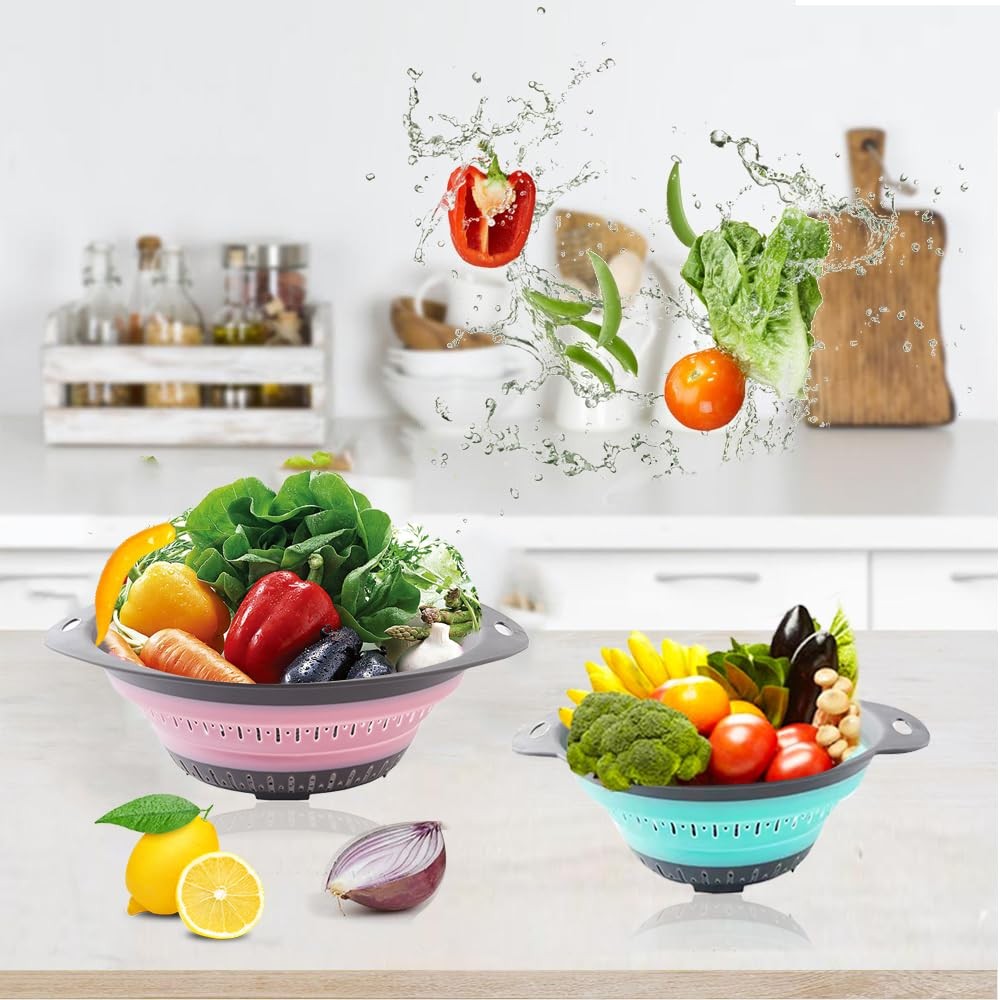 Collapsible Colander Set, Square Round Triangles Silicone Kitchen Strainer Pe...
