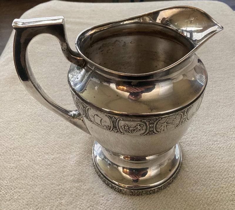 VINTAGE SILVERPLATED PITCHER by Bernard Rice's Sons-Scenes Apollo- Electroplated