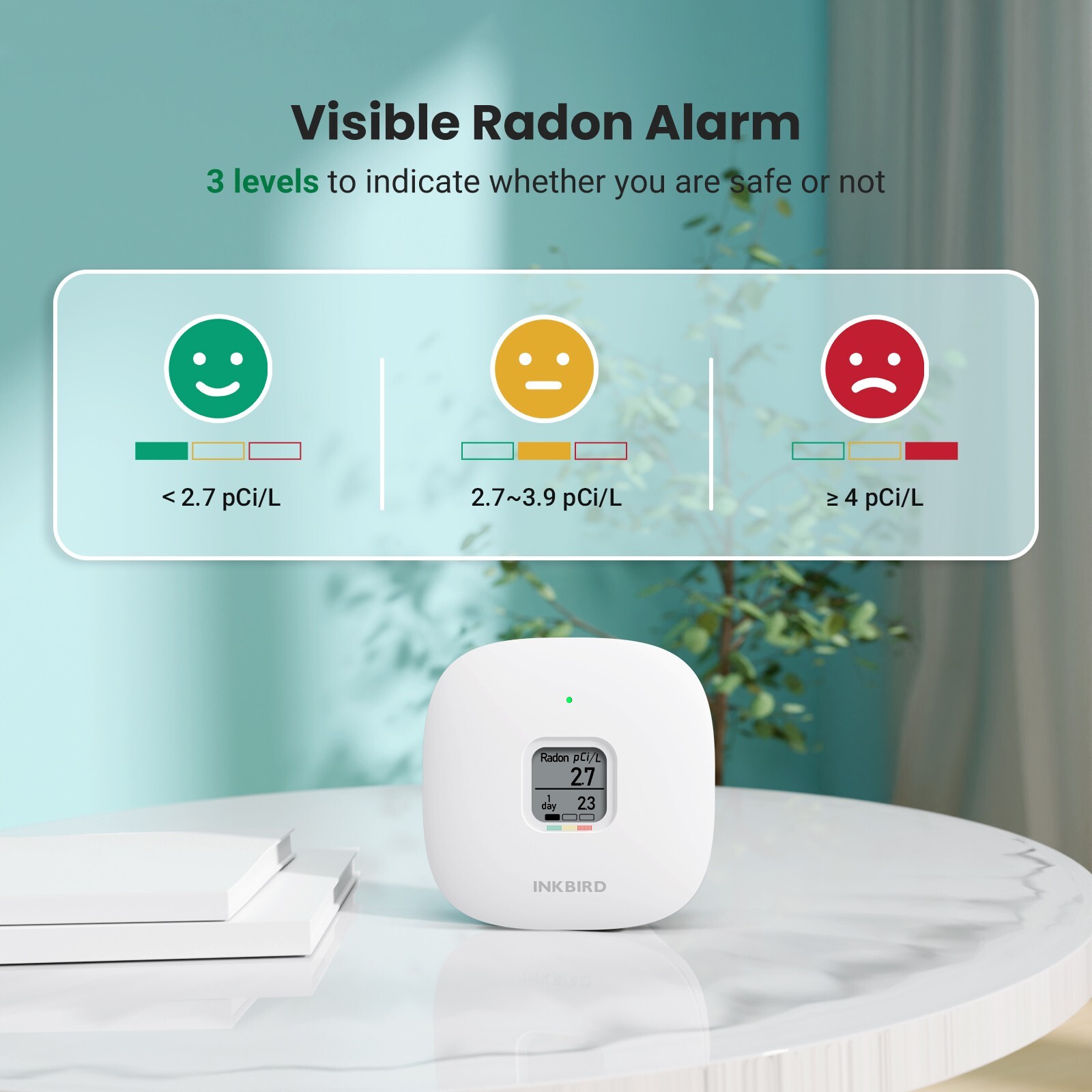 Smart Home Radon Detector Gas Meter Long/Short-term Monitoring Radon Level Test