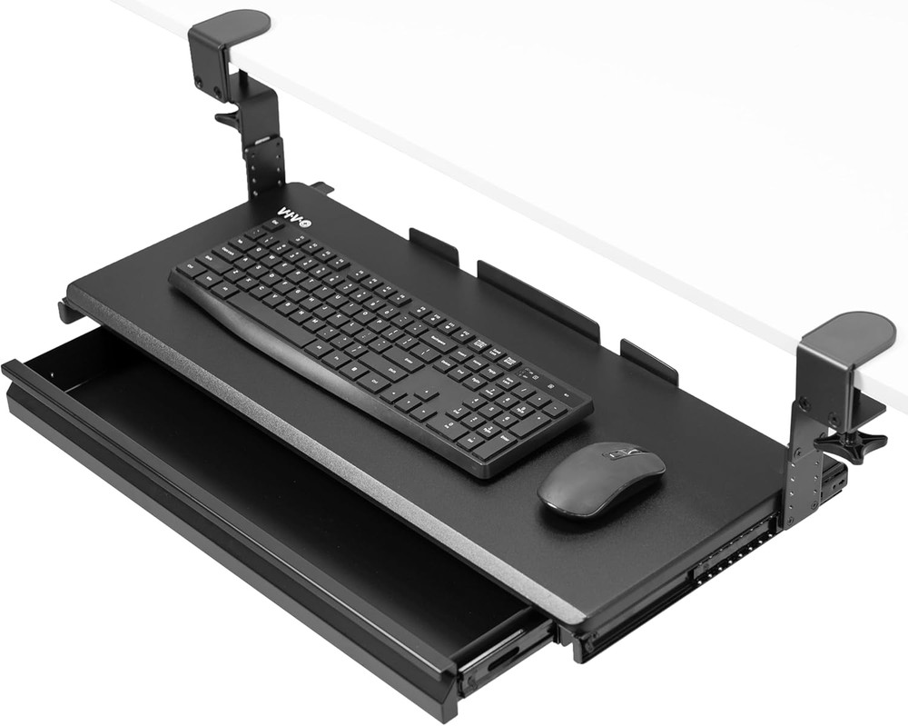 VIVO Large Height Adjustable Clamp-On Keyboard Tray, Extra Sturdy Pull Out Platf