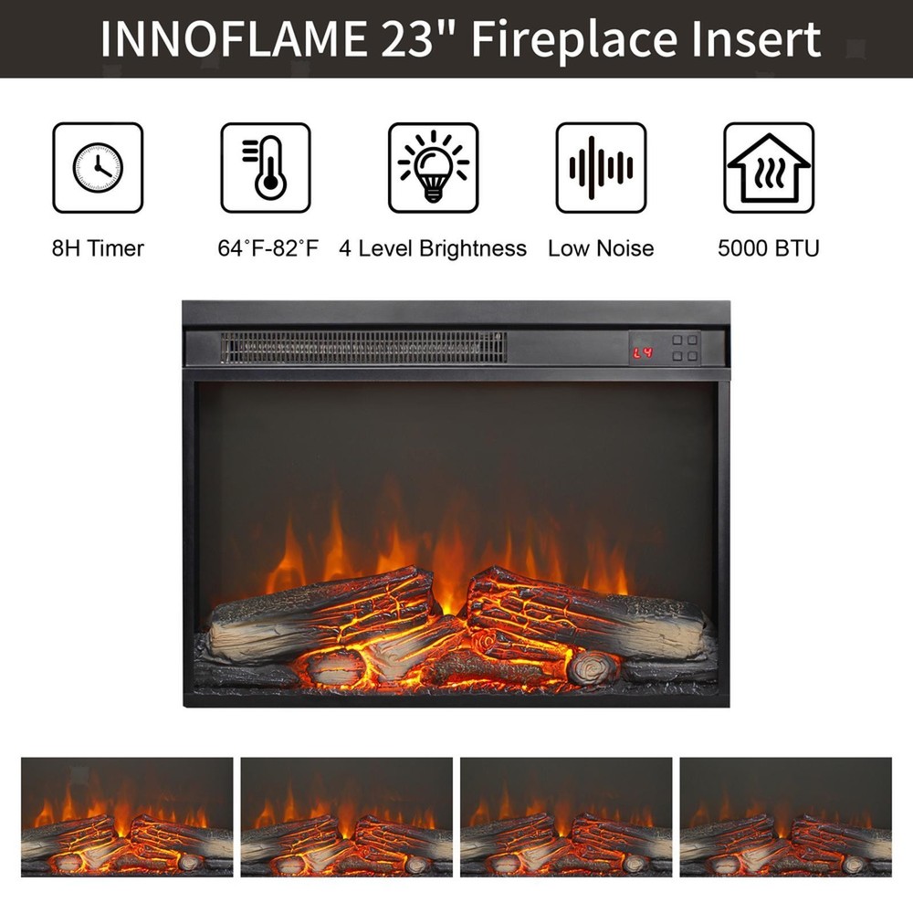 Wall Mounted Electric Fireplace Insert with Heating Function 23 Inch Realistic