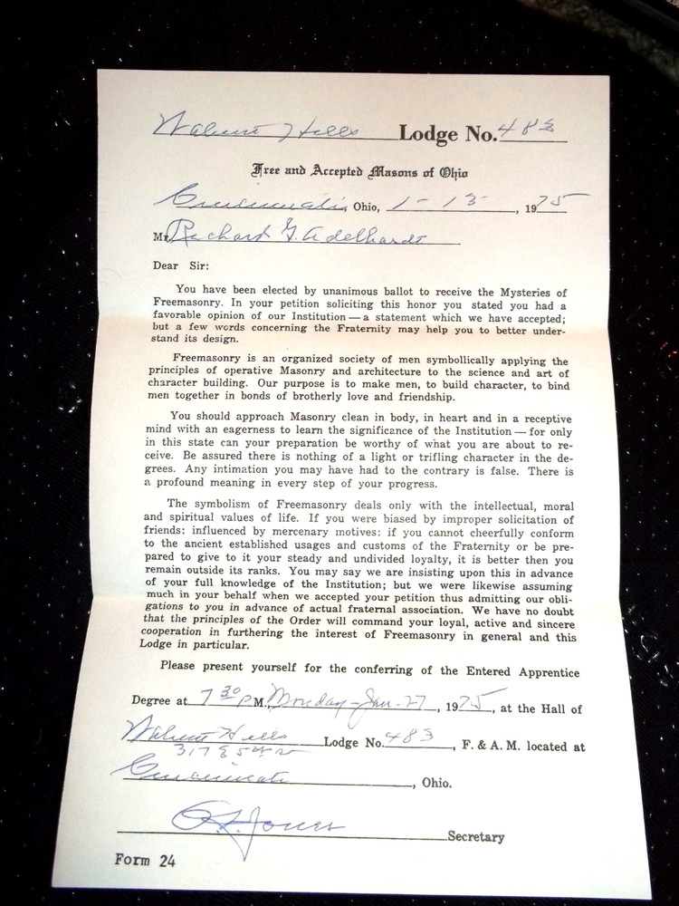 Masonic Degree Set of 4 pamphlets + Apprentice document ephermera 1975