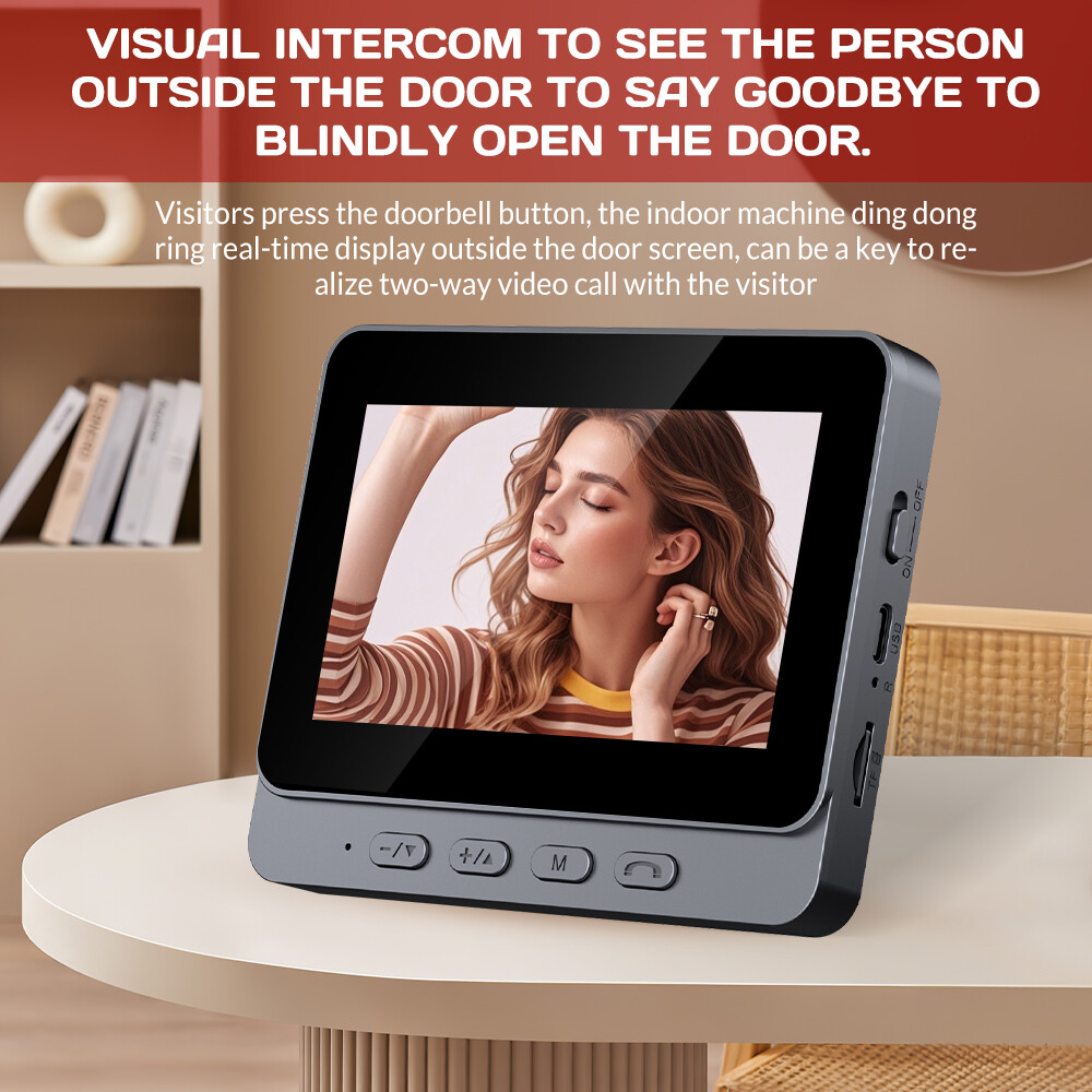 Wireless Intercom Doorbell HD Night Vision 4.3in lPS Screen Visual Camera Ring
