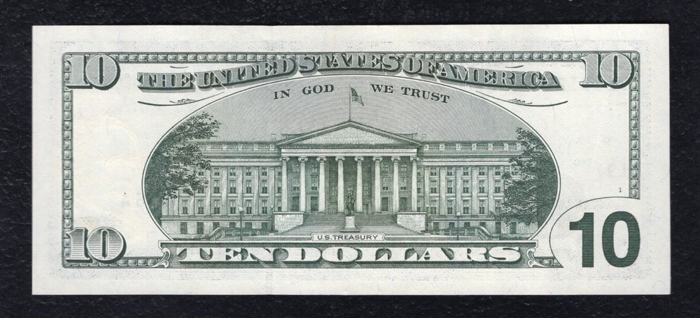 2001 $10 FRN FEDERAL RESERVE NOTE “OVERPRINT MISALIGNMENT ERROR” ABOUT UNC