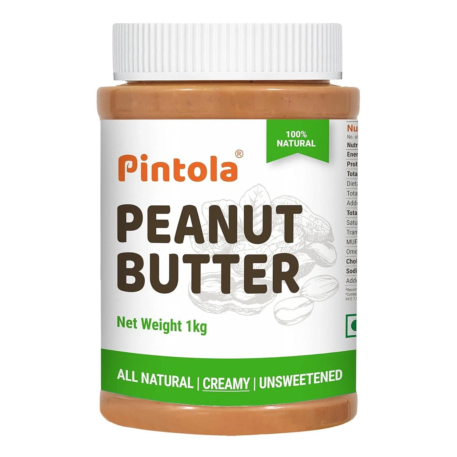 Pintola Peanut Butter Creamy Unsweetened 1kgm