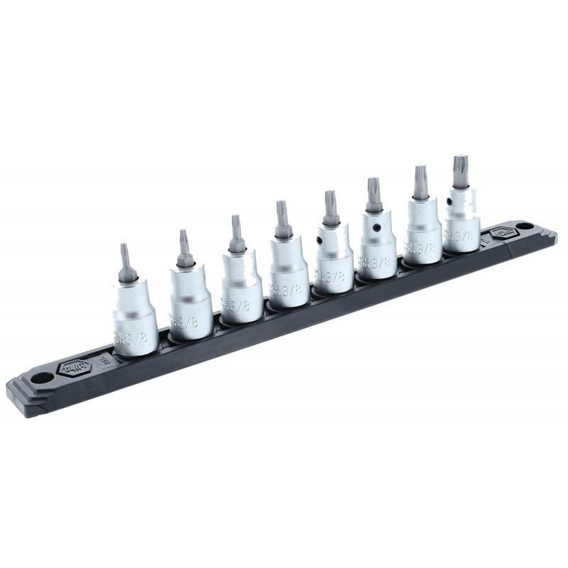 Wiha Tools 76395 8 Piece Torx 3/8" Drive Bit Socket Rail Set.