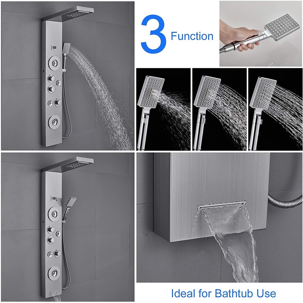 LED Shower Panel Tower Rainfall&Waterfall Shower Head W/ Massage Body Jet System