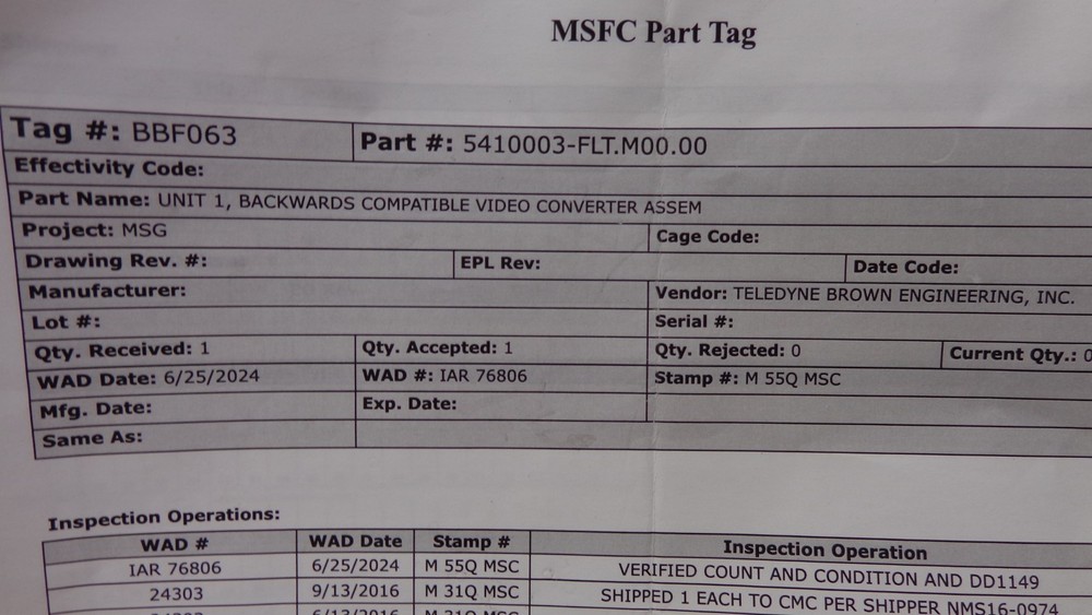 TEC MASTER MSG VIDEO CONVERTER, BACKWARDS COMPATABLE VIDEO CONVERTOR, SpaceX 30