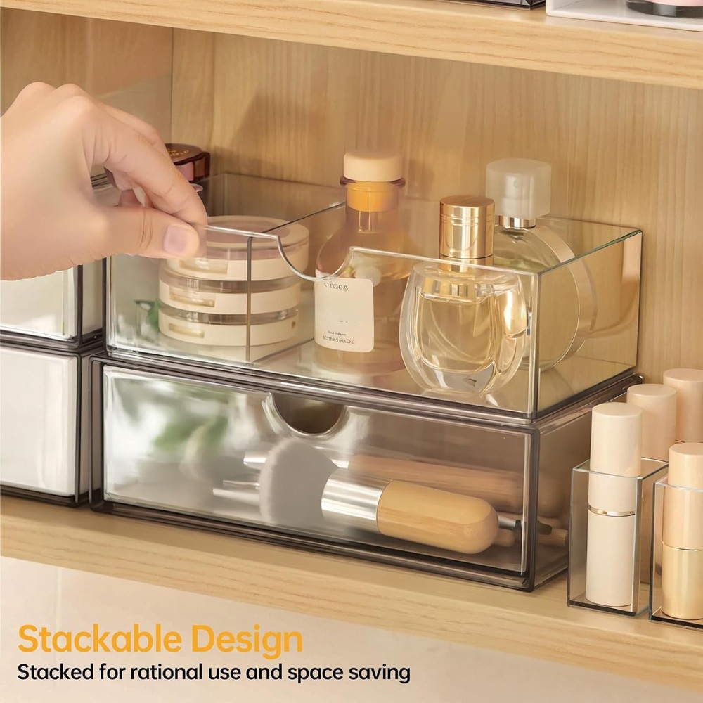 Medicine Cabinet Organizer 2 Pack Stackable Storage Drawers W/ Removable Divider