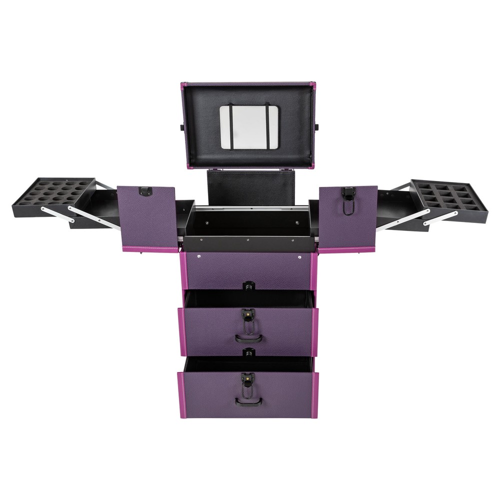 Rolling Makeup Case Beauty Organizer Box Lockable Cosmetic Case Trolley