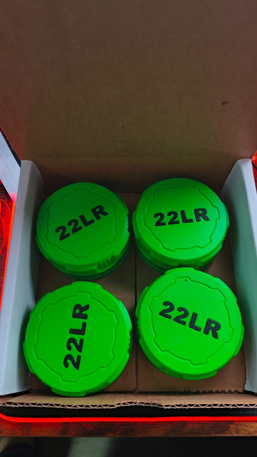 (4 Pack) 22 LR Mini Ammo Box Storage Case. 55 Rounds ea. Screw On Lid.