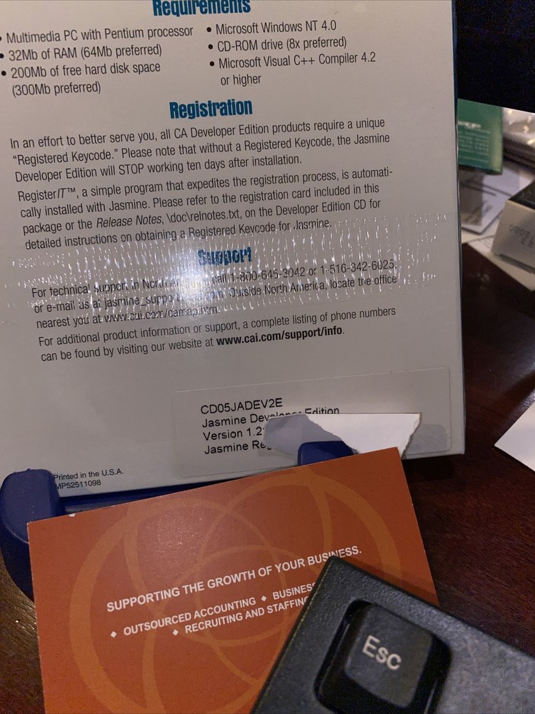 Brand New in Shrink Wrap.CA Jasmine Object@Work Developer Edition v1.21 NFR