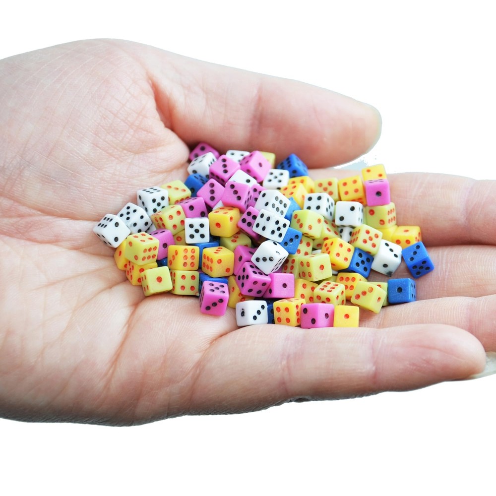 100 Assorted 1/5″ 5Mm D6 Mini Dice Game Dot Square Dice Set