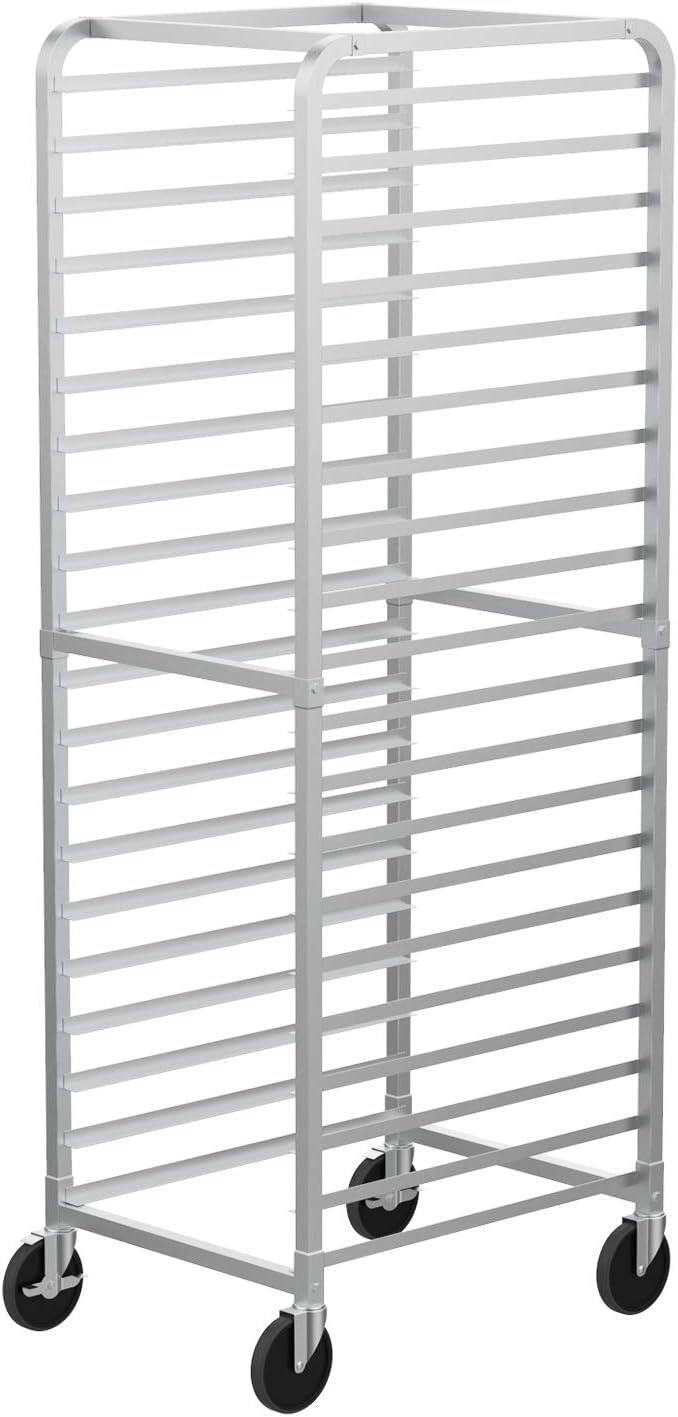 20-Tier Bakery Rack Stainless Steel Sheet Pan Rack with Brake Wheels for Kitchen