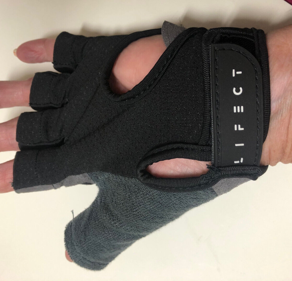 LIFECT fingerless gloves padded knuckles black grey Large