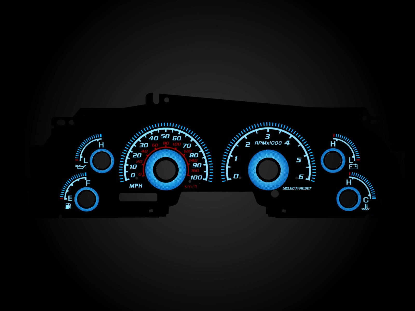 BLUE Glow Gauge Black Overlay For 99-04 Ford F150/Expedition Instrument Cluster
