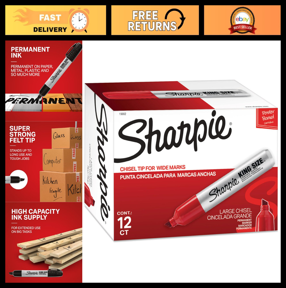 Large Red Permanent Markers, King Size Chisel Tip, 12 Count - Office & School Su