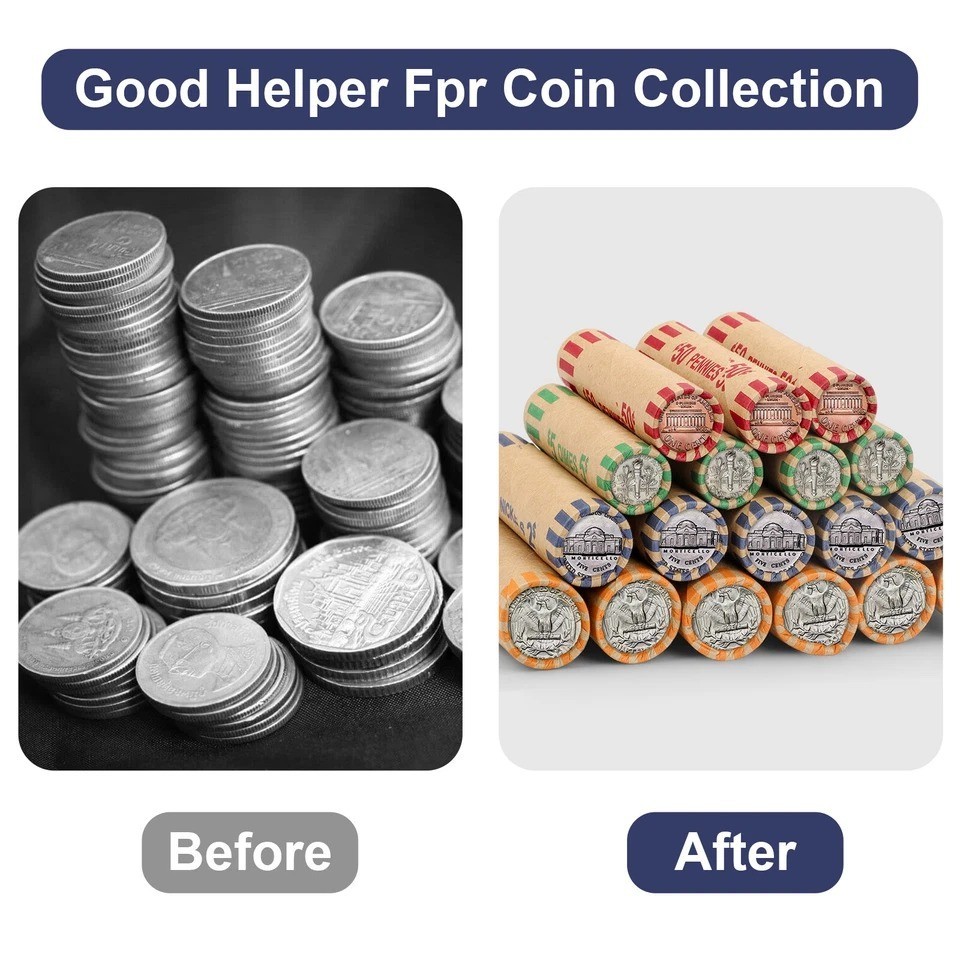 128pcs Assorted Preformed Coin Wrappers Rolls, Change Paper Rolls Wrapping Tubes