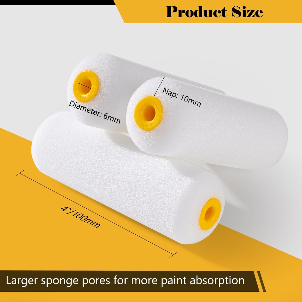 Foam Paint Rollers, 10 Pack 4 Inch Paint Rollers, Mini Paint Roller, High Absorp
