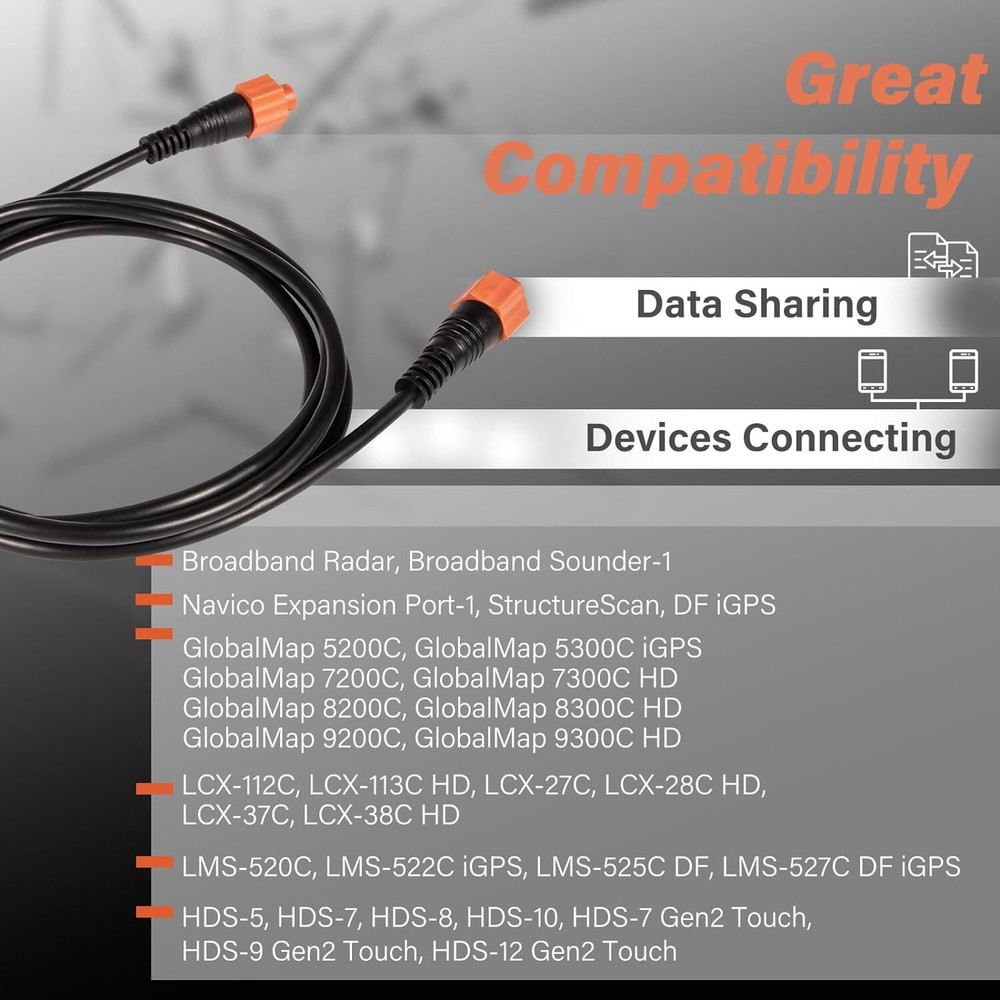 6ft Ethernet Crossover Cable For Lowrance Models w 5-pin Yellow Ether Connector