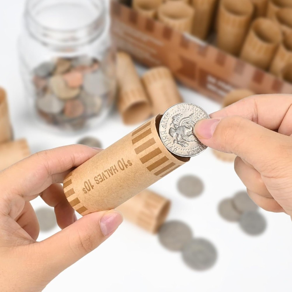 Durable 36 PCS Brown Coin Wrapper Rolls - Safe and Efficient Half Dollar Storage
