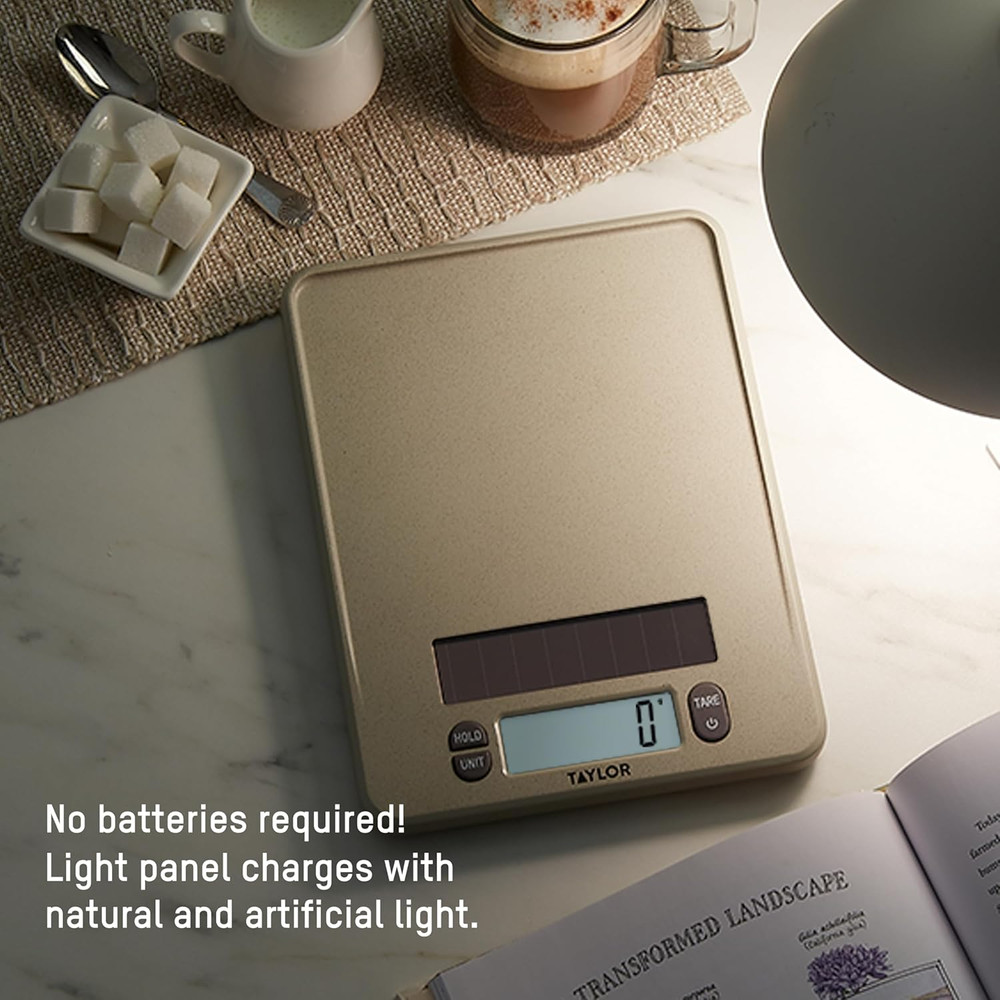 Light Powered Digital Kitchen Scale, Coffee Husk Blend Material, Solar Panel wit