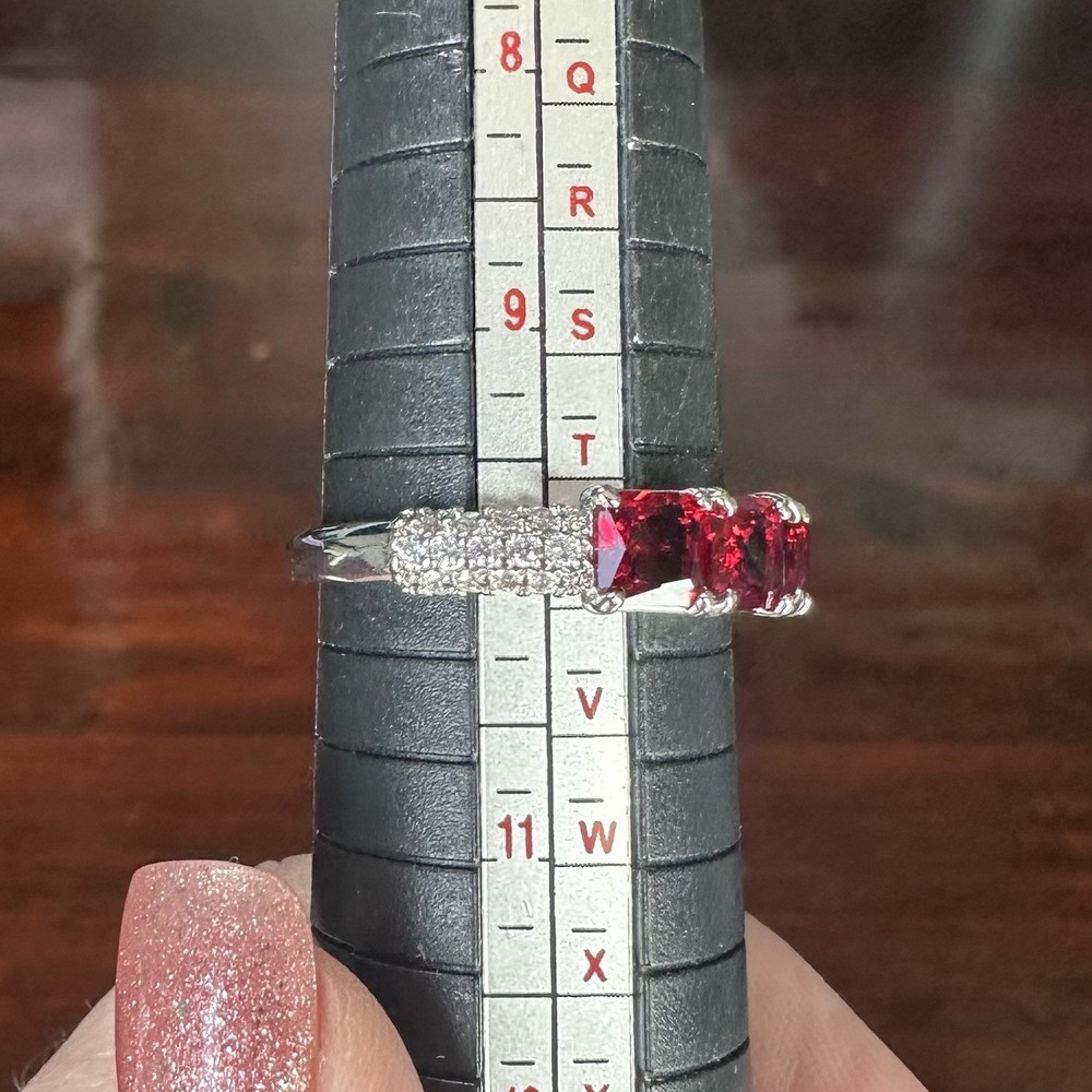 Bomb Party Ring- Lab Created Ruby- Size 10- Rhodium Plated