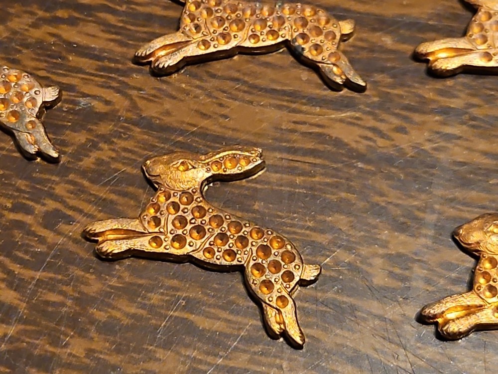 Lot Of 10 Bunny Rabbit France Vintage 60s Brass Stampings Findings Jewelry