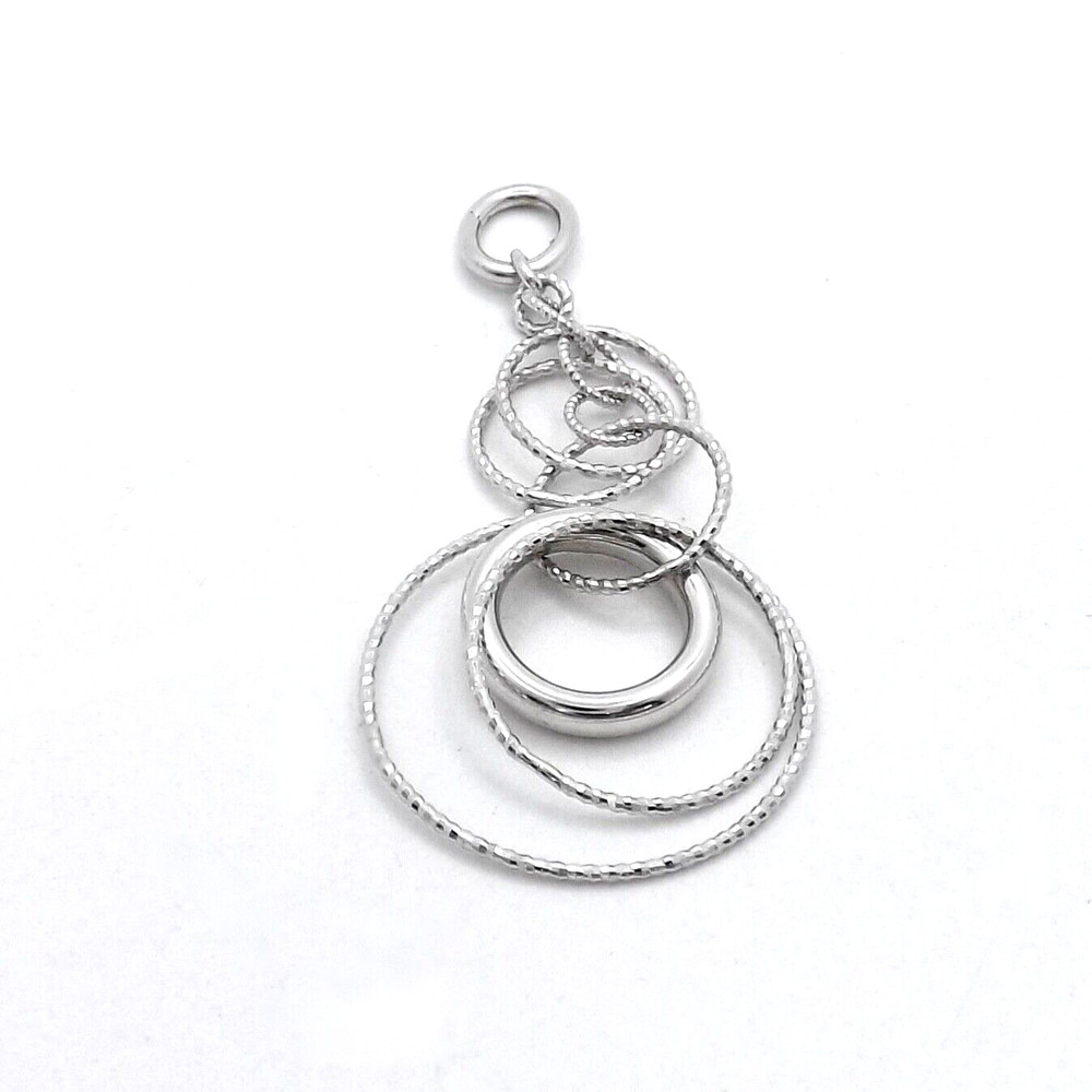 Solid 18k White Gold Circles Dangles Charm Pendant Setting Sparkling Whimsical