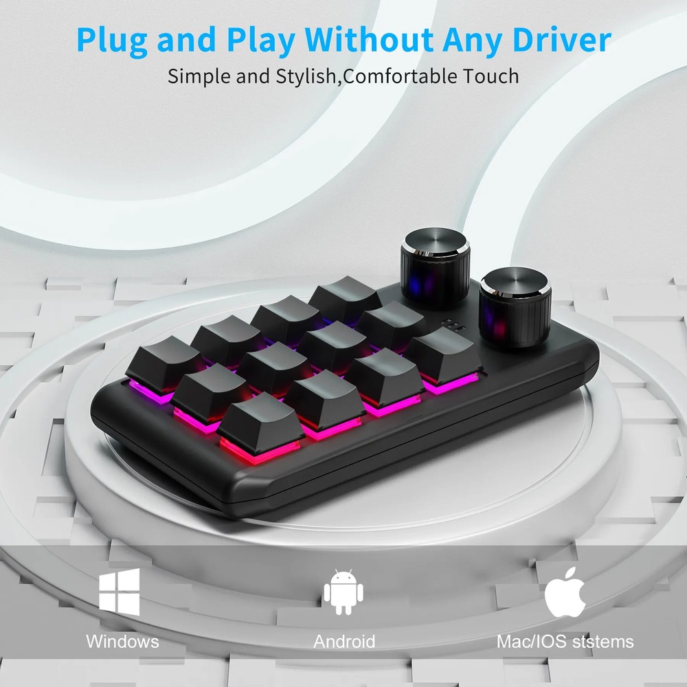 Programming Macro Custom 2 Knob Bluetooth Keyboard RGB 12 Key Mini Gaming Keypad