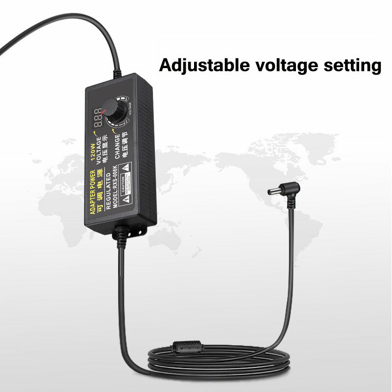 9V-24V 5A 120W Adjustable Voltage Power Supply Adapter Transformer 14 Plugs US