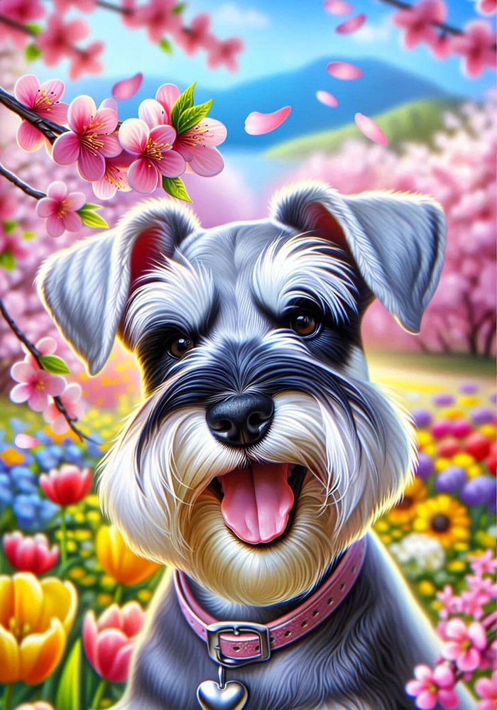 Schnauzer Grey Uncropped Springtime II Flag