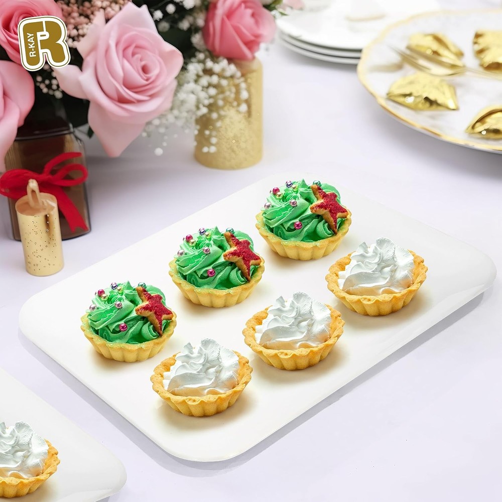 R-kay 3 Pack White Plastic Serving Trays for Party - Rectangular, 8 by 11 in, He