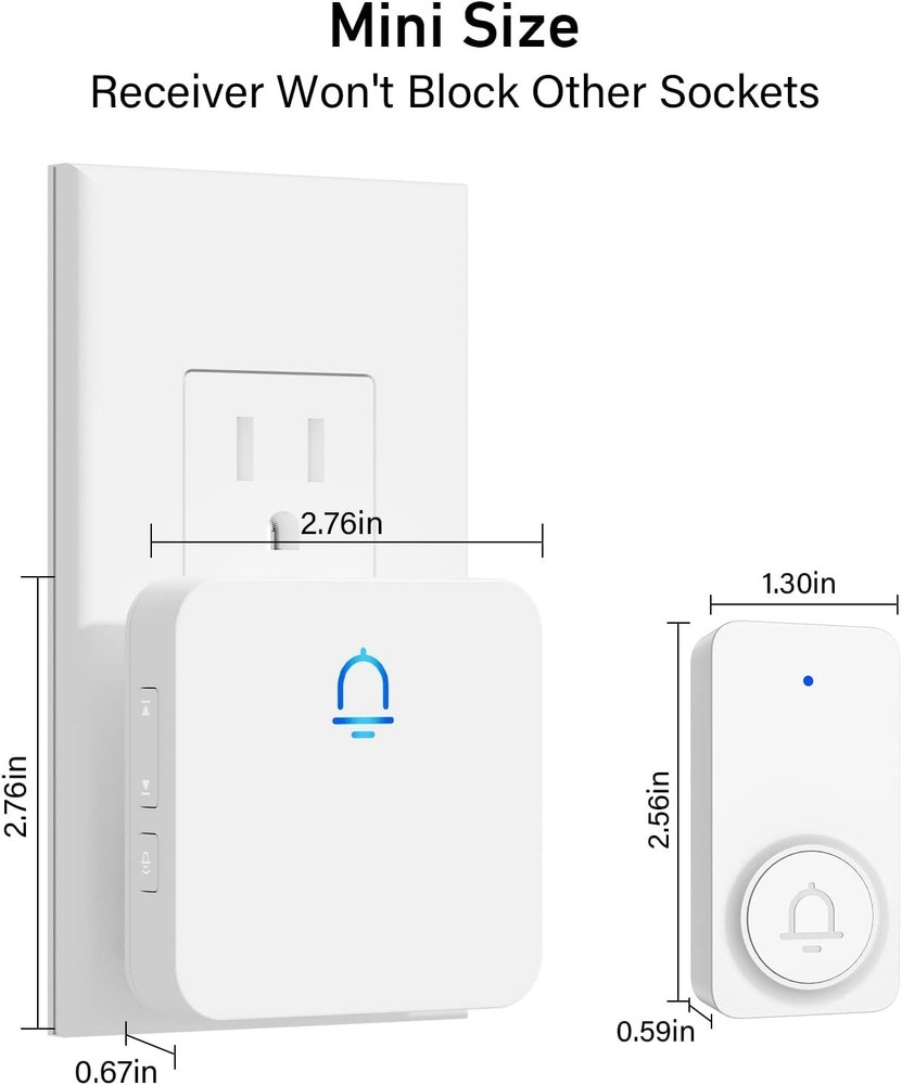 Wireless Doorbell - 2 Receivers, 1000ft Range, Adjustable Volume, White
