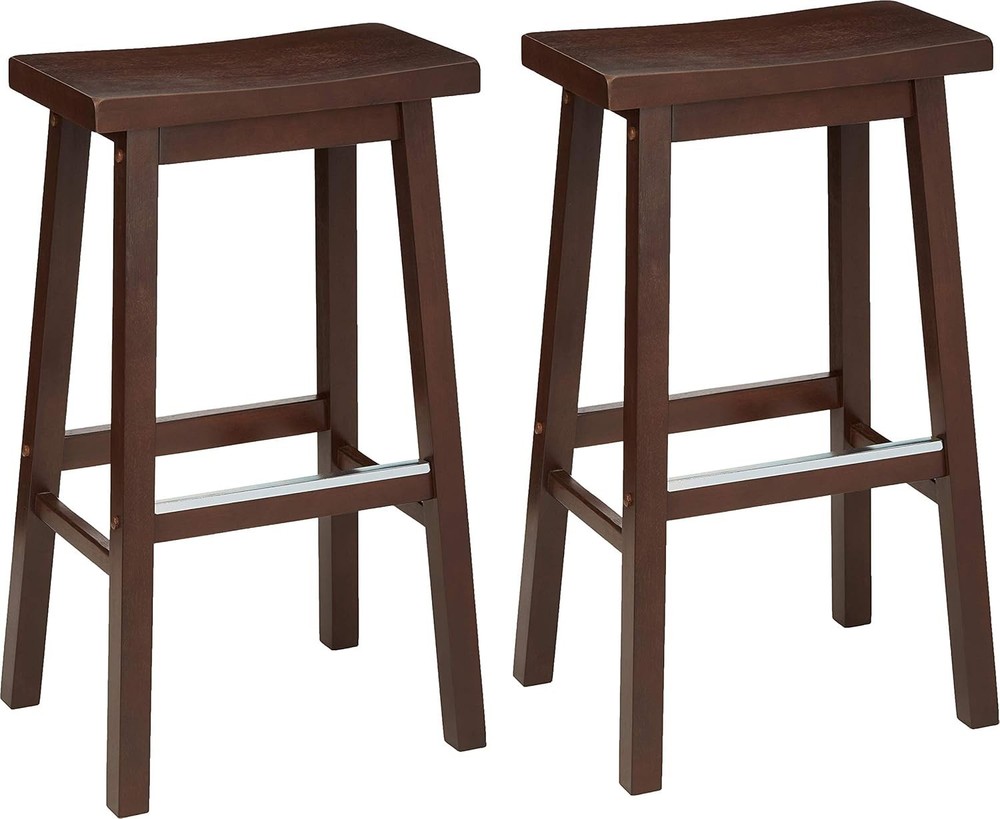 Solid Wood Saddle-Seat Kitchen Counter Barstool W/ Footrest Easy Assembly
