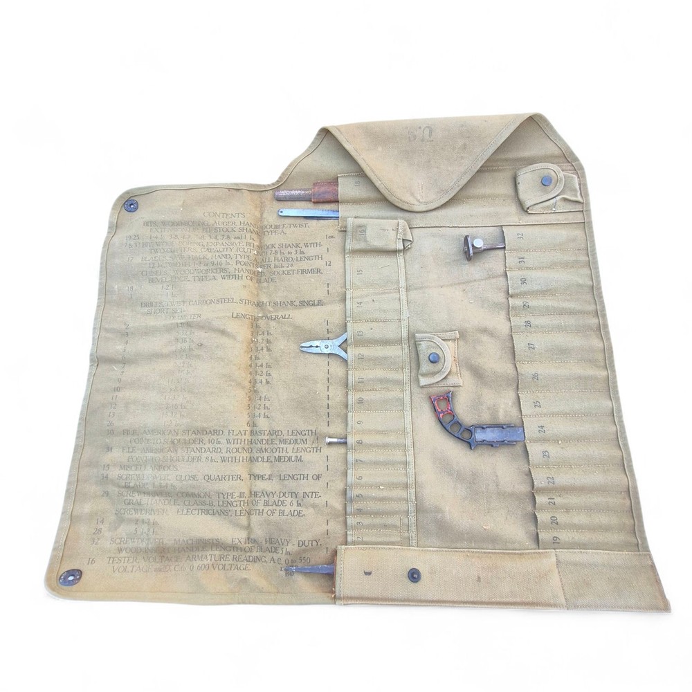 Vintage Military US WW2 1943 Tool Pouch With Some Tools