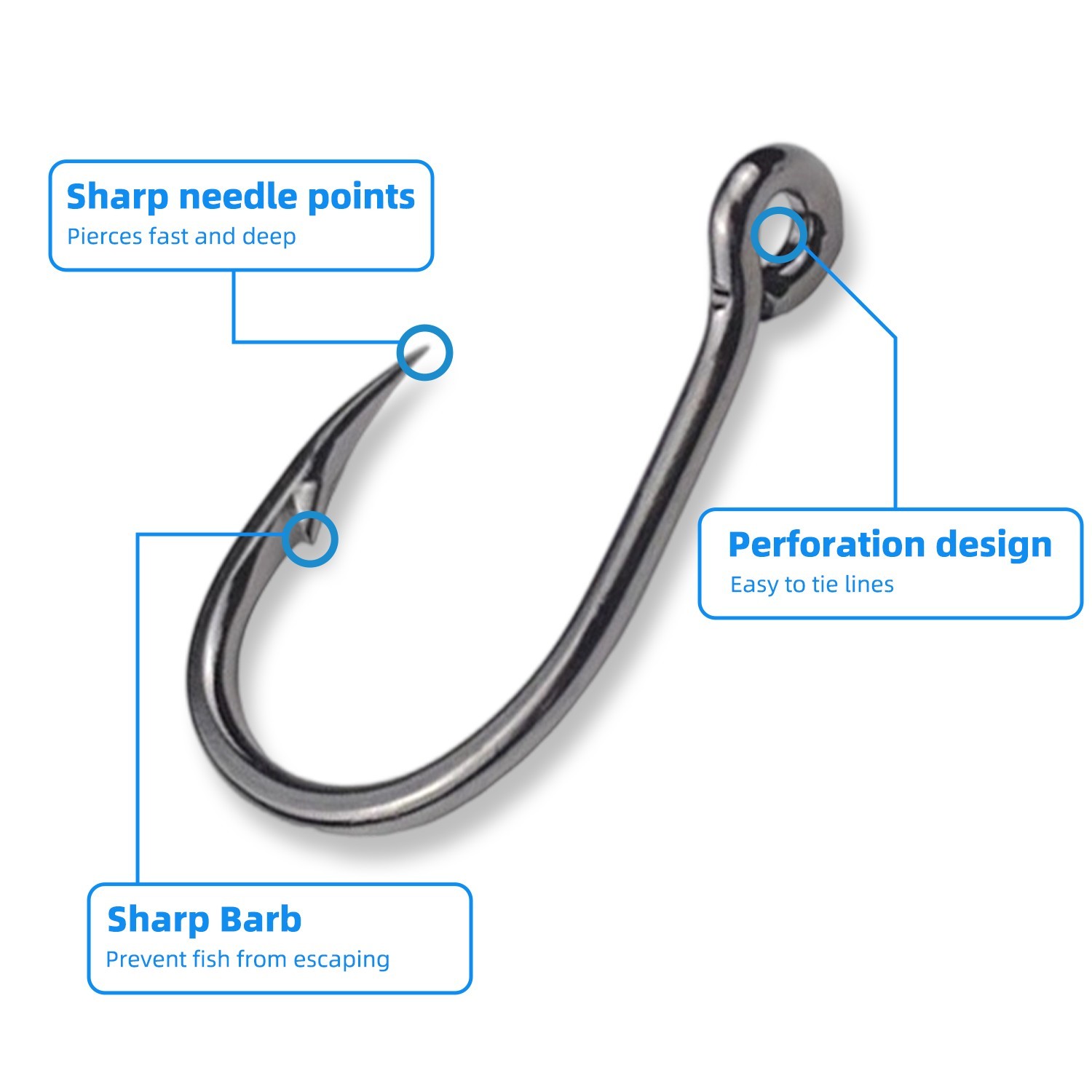 500 PCS Fish Hooks 10 Sizes Fishing Black Silver Sharpened With Box Quality kit