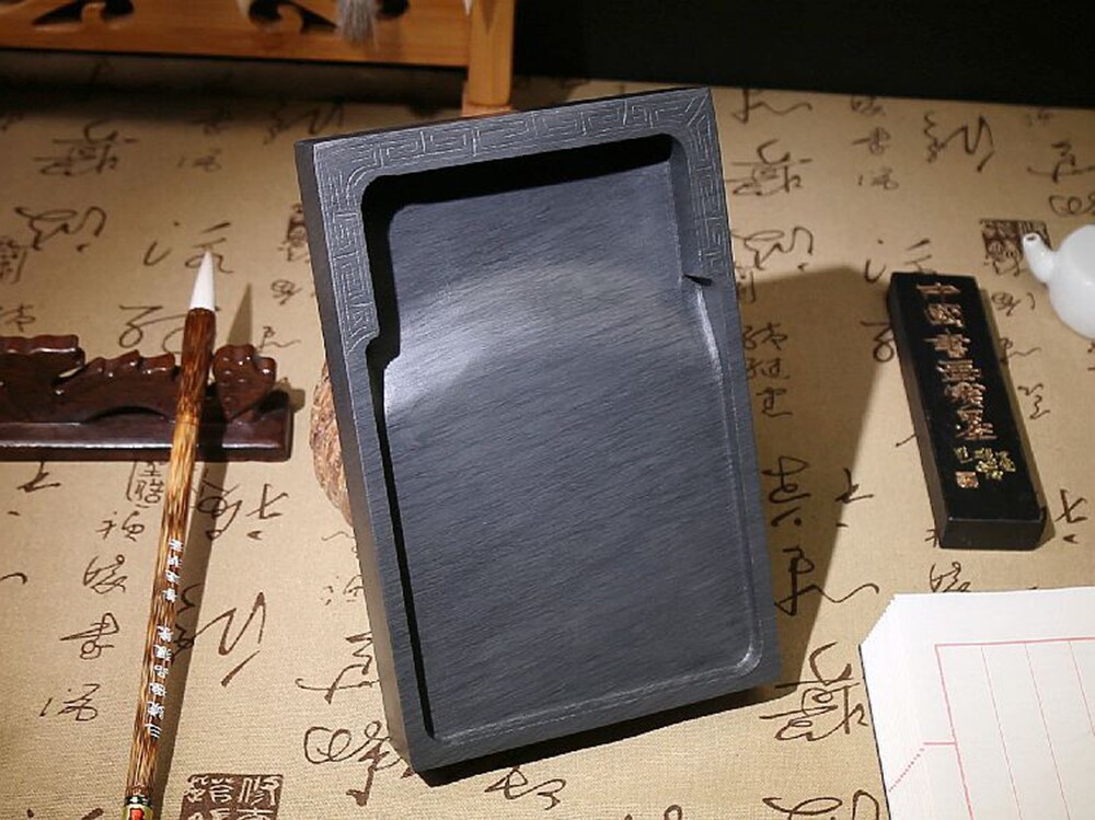 8" She Inkstone Natural Rock 回 Pattern Stone Inkslab Calligraphy Painting Tool