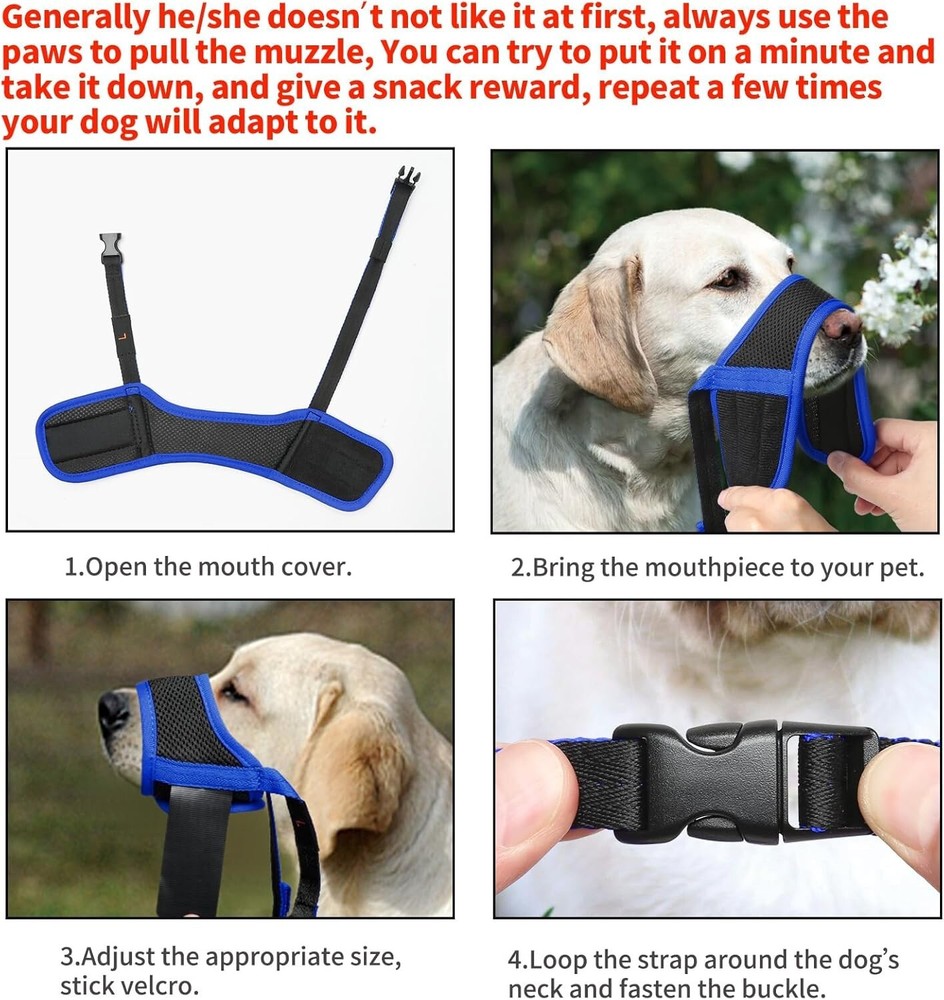 Nylon Dog Muzzle Breathable Adjustable Small Medium Large Barking Bite Preven...