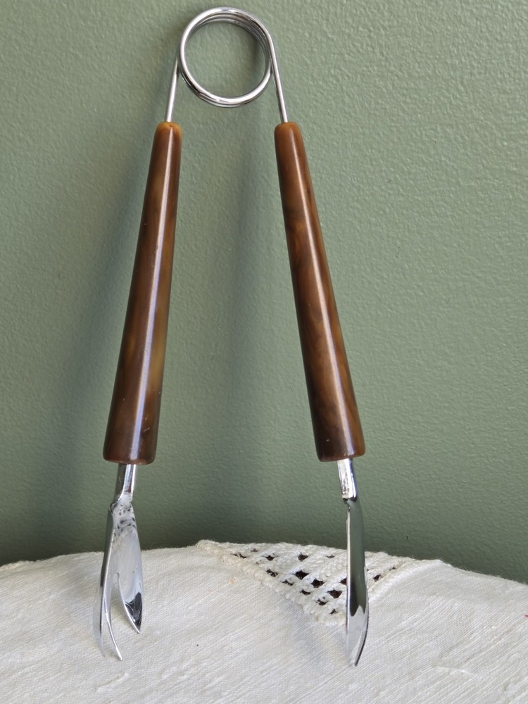 Vintage MCM Bakelite Handle Clawed Ice Tongs