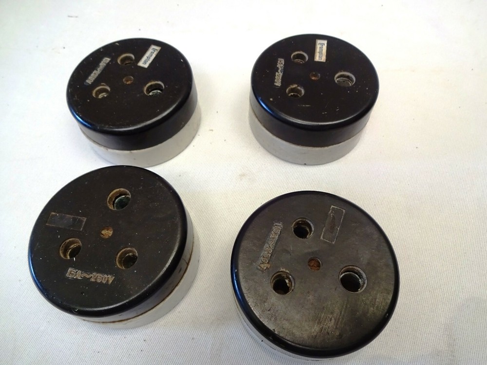 Vintage Crompton Bakelite Plug Socket 15A 250V Surface Mount Outlet Black 4 Pc"R