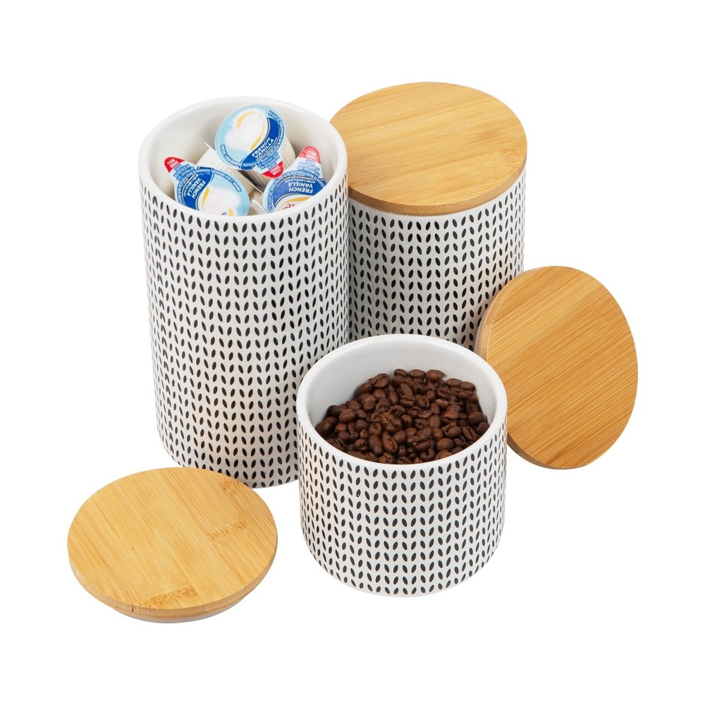 3-Piece Canister Set Sugar Container Coffee Storage Lids Kitchen Ceramic