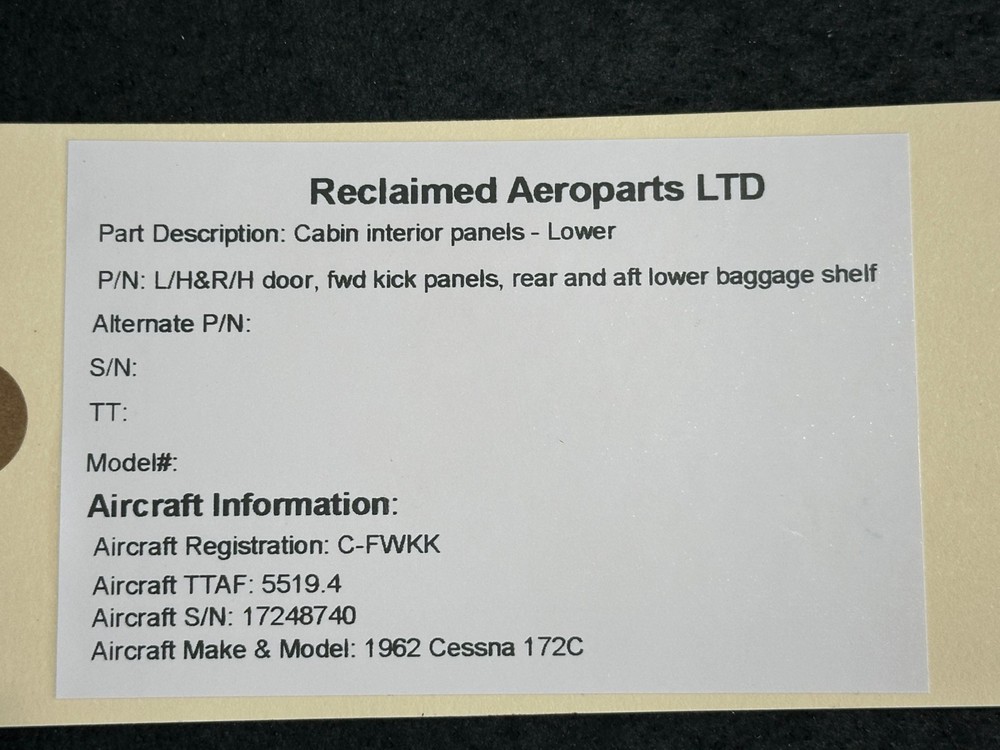 CESSNA 172 C CABIN INTERIOR PANELS - LOWER